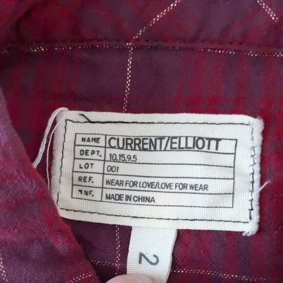 CURRENT ELLIOTT Red/Purple Plaid Flannel Long Sleeve Shirt w Fringe; Size M - Picture 3 of 4